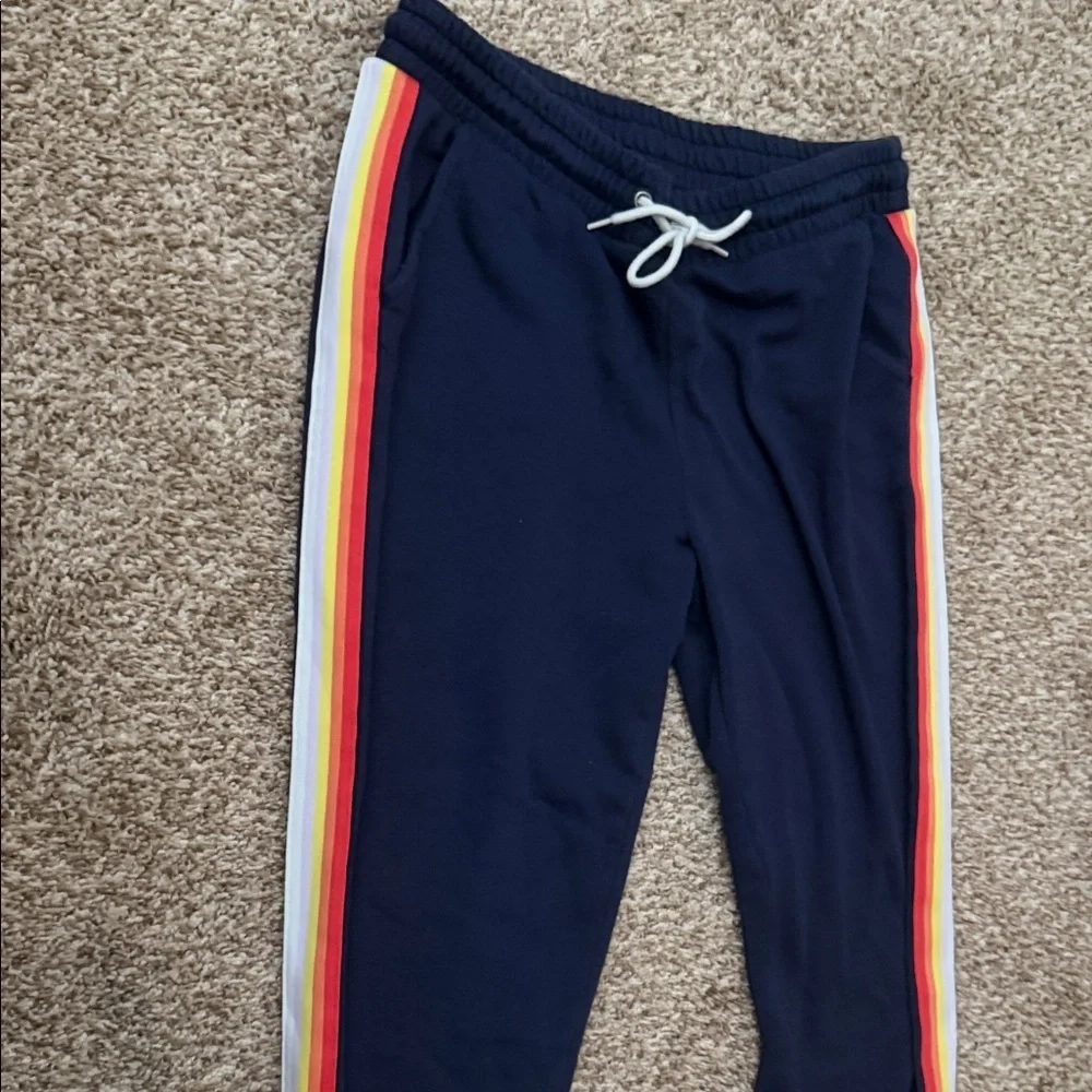 Navy Joggers with Rainbow Stripe size small